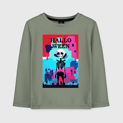 Лонгслив хлопковый детский Funny skeleton - pop art - pixels halloween, цвет: авокадо