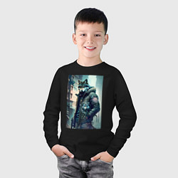 Лонгслив хлопковый детский Cool wolf - cyberpunk, цвет: черный — фото 2