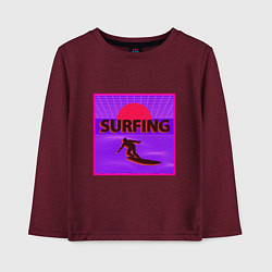 Лонгслив хлопковый детский Сёрфинг в стиле киберпанк, цвет: меланж-бордовый