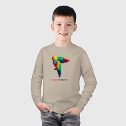 Лонгслив хлопковый детский Пиксель попугай, цвет: миндальный — фото 2
