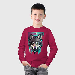 Лонгслив хлопковый детский Морда волка - акварель, цвет: маджента — фото 2