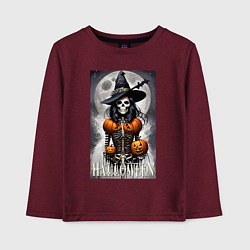 Лонгслив хлопковый детский Witch - skeleton - halloween, цвет: меланж-бордовый