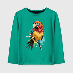 Лонгслив хлопковый детский Акварельный попугай, цвет: зеленый