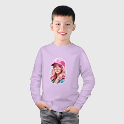 Лонгслив хлопковый детский Барби в кепке, цвет: лаванда — фото 2