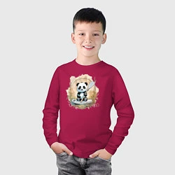 Лонгслив хлопковый детский Панда сапсёрфер, цвет: маджента — фото 2