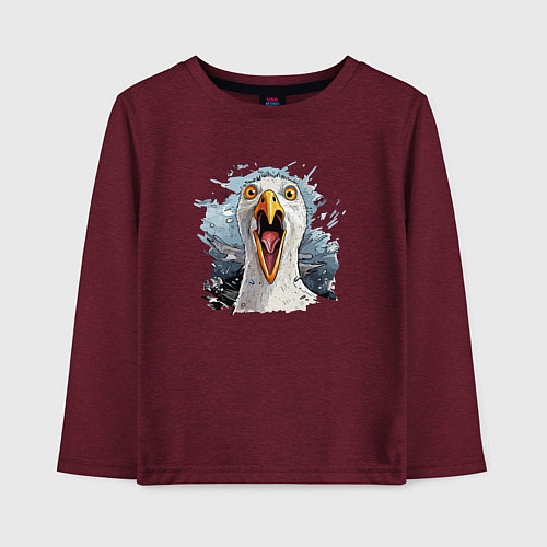 Детский лонгслив Чайка орет - морской принт / Меланж-бордовый – фото 1