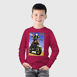 Лонгслив хлопковый детский Crazy racer - skeleton - motorcycle, цвет: маджента — фото 2