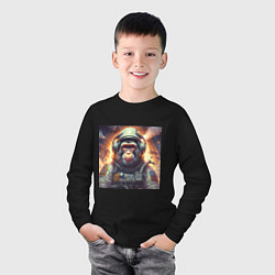 Лонгслив хлопковый детский Обезьяна космонавт, цвет: черный — фото 2