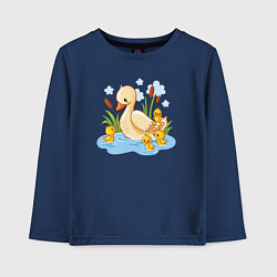Лонгслив хлопковый детский Утиное семейство, цвет: тёмно-синий