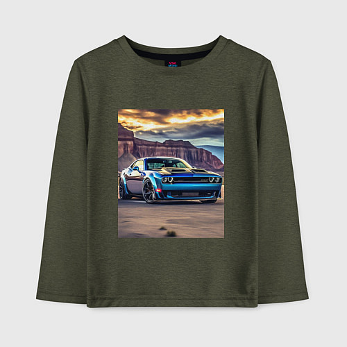 Детский лонгслив Авто Додж Челленджер / Меланж-хаки – фото 1