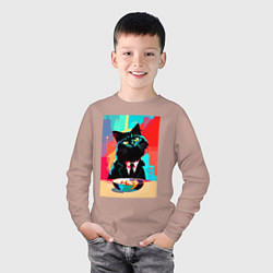 Лонгслив хлопковый детский Чёрный котик джентльмен - нейросеть, цвет: пыльно-розовый — фото 2