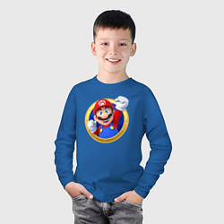 Лонгслив хлопковый детский Марио значок, цвет: синий — фото 2