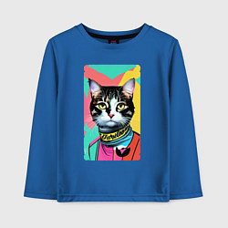 Лонгслив хлопковый детский Pop art cat - neural network, цвет: синий
