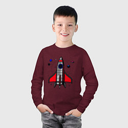 Лонгслив хлопковый детский Ракета на взлете, цвет: меланж-бордовый — фото 2