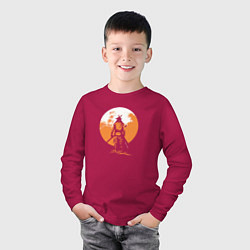 Лонгслив хлопковый детский Самурай на фoне солнца, цвет: маджента — фото 2