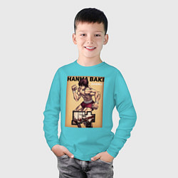 Лонгслив хлопковый детский Боец Баки, Ханма Баки, цвет: бирюзовый — фото 2