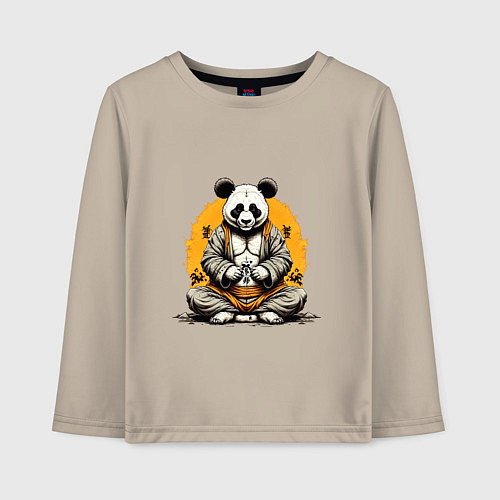 Детский лонгслив Панда на медитации / Миндальный – фото 1