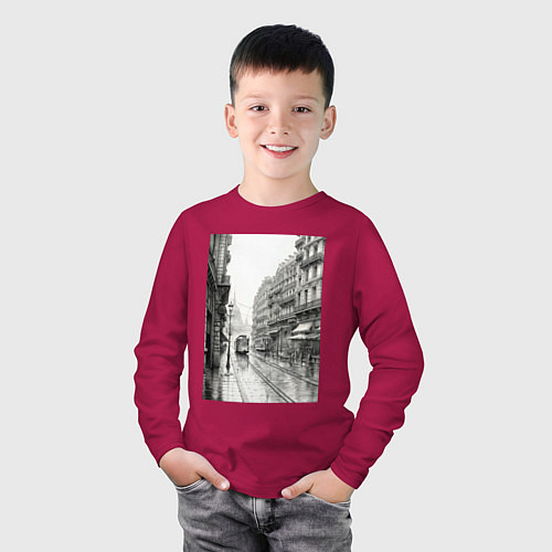 Детский лонгслив Черно-белый париж / Маджента – фото 3