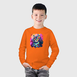 Лонгслив хлопковый детский Кот в стиле полигональном, цвет: оранжевый — фото 2