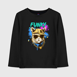 Лонгслив хлопковый детский Кот рэпер: funky - AI art, цвет: черный