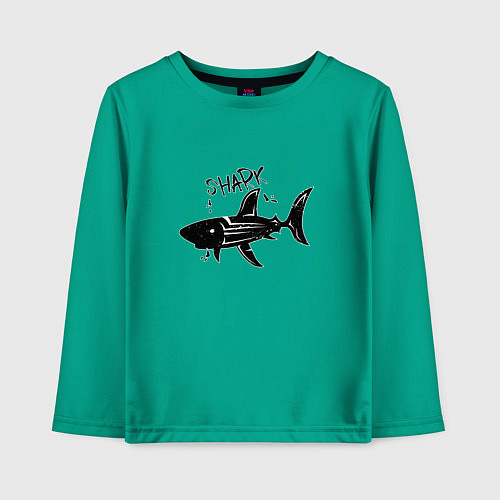 Детский лонгслив Трайбл акула с надписью shark / Зеленый – фото 1
