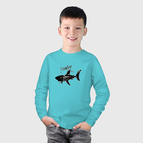 Детский лонгслив Трайбл акула с надписью shark / Бирюзовый – фото 3