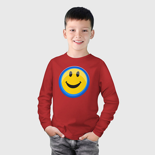 Детский лонгслив Смайлик улыбающийся эмодзи / Красный – фото 3