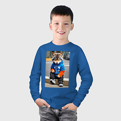 Лонгслив хлопковый детский Уличный волчонок-хулиган - нейросеть, цвет: синий — фото 2