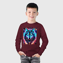 Лонгслив хлопковый детский Кибер волк, цвет: меланж-бордовый — фото 2