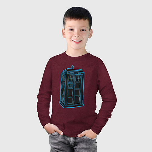 Детский лонгслив Black tardis / Меланж-бордовый – фото 3