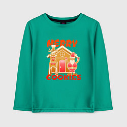 Лонгслив хлопковый детский Рождество пряничный домик, цвет: зеленый