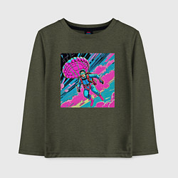 Лонгслив хлопковый детский Парашютист в небе, цвет: меланж-хаки