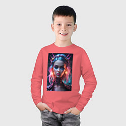 Лонгслив хлопковый детский Барби в стиле рок - нейросеть, цвет: коралловый — фото 2