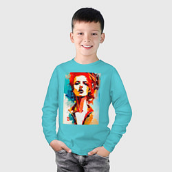Лонгслив хлопковый детский МоМо - женщина с рыжими волосами, цвет: бирюзовый — фото 2
