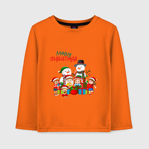 Детский лонгслив Мэри крисмас - новогодние герои / Оранжевый – фото 1