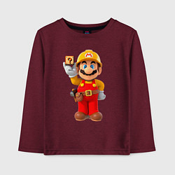 Лонгслив хлопковый детский Марио-строитель, цвет: меланж-бордовый