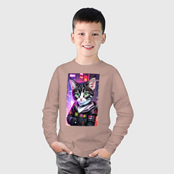 Лонгслив хлопковый детский Глазастый городской котёнок, цвет: пыльно-розовый — фото 2