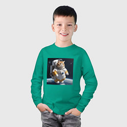 Лонгслив хлопковый детский Толстый котик астронавт, цвет: зеленый — фото 2