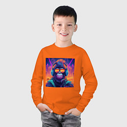 Лонгслив хлопковый детский Обезьяна в куртке, цвет: оранжевый — фото 2