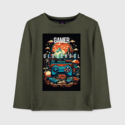 Лонгслив хлопковый детский Геймер old school, цвет: меланж-хаки