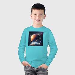 Лонгслив хлопковый детский Большой парад планет, цвет: бирюзовый — фото 2