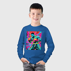 Лонгслив хлопковый детский Боксерский поединок, цвет: синий — фото 2