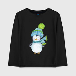 Лонгслив хлопковый детский Милый пингвин в шапочке, цвет: черный