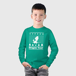 Лонгслив хлопковый детский Sweater dragon year, цвет: зеленый — фото 2