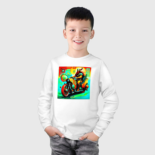 Детский лонгслив Викинг на мотоцикле / Белый – фото 3