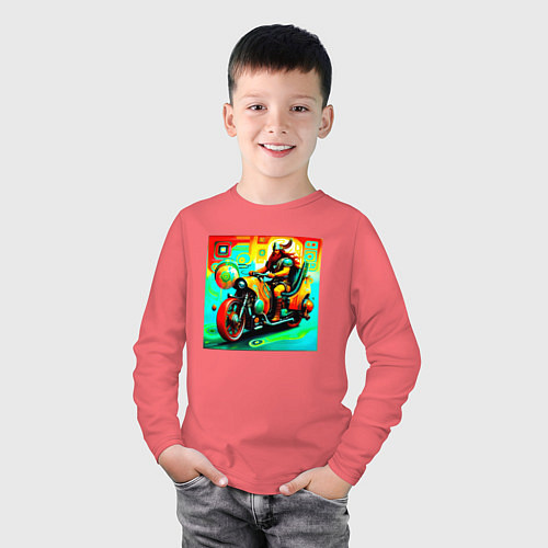 Детский лонгслив Викинг на мотоцикле / Коралловый – фото 3