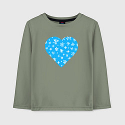 Лонгслив хлопковый детский Голубое сердце снежинки, цвет: авокадо