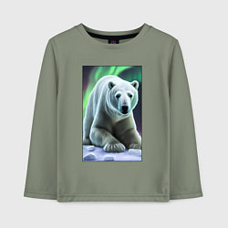Лонгслив хлопковый детский Полярный медведь на снегу, цвет: авокадо