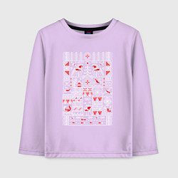 Лонгслив хлопковый детский Геометрические мезенские орнаменты в белом цвете, цвет: лаванда