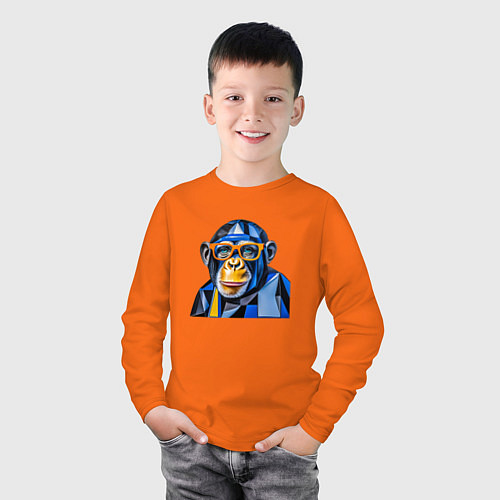 Детский лонгслив Шимпанзе в очках / Оранжевый – фото 3
